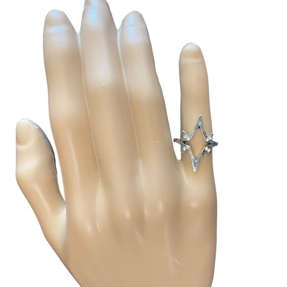 Silver Tone Celestial Star Ring Petite Rhinestones Size 8.25 Spacecore Whimsy - Picture 2 of 6